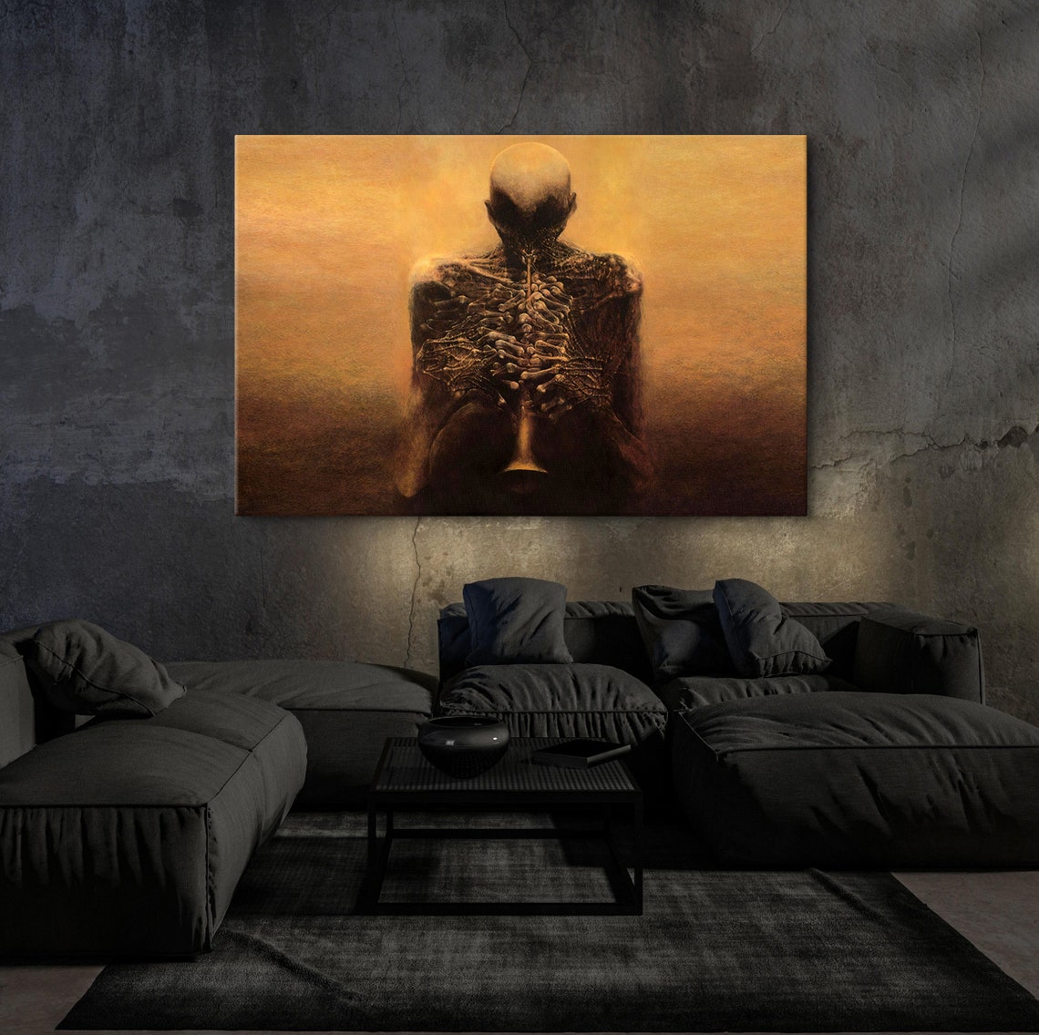 Zdzislaw Beksinski Poster Skeleton Playing The Trumpet Surreal Print Musician Skeleton Poster Trumpeter By Beksinski Surreal Paintings - Image 4