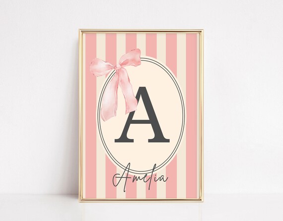 Personalized Initial Wall Art Baby Name Poster Custom Print Monogram Girl Room Letter