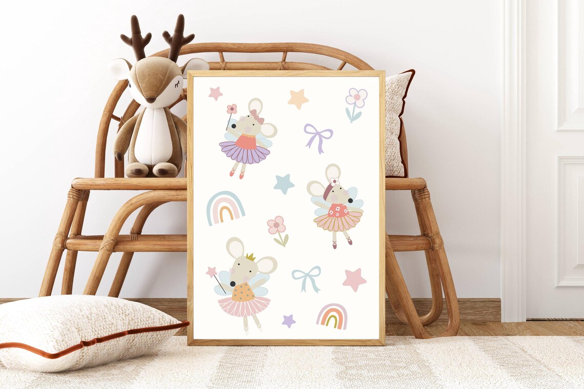 Ballerina Mice Fairy Ballet Nursery Pastel Kids Room Decor Poster - Image 2