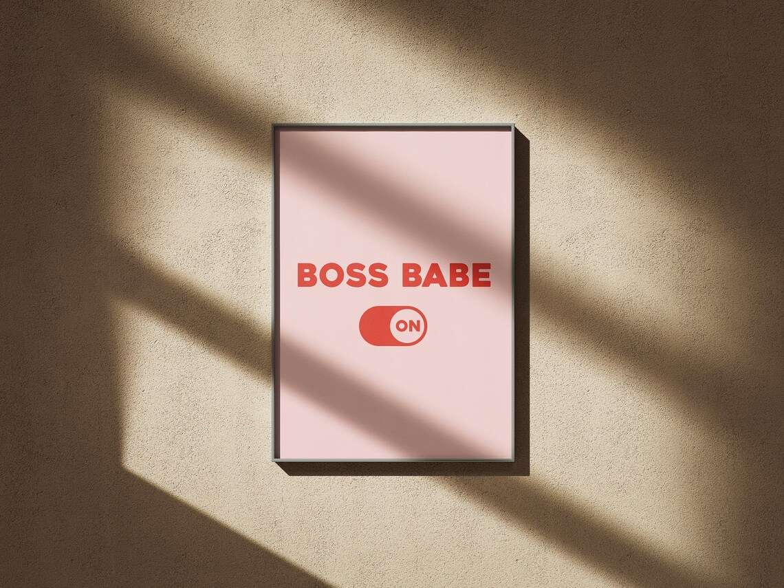 Boss Babe On Switch Motivational Poster Minimalist Pink Girl Boss Decor