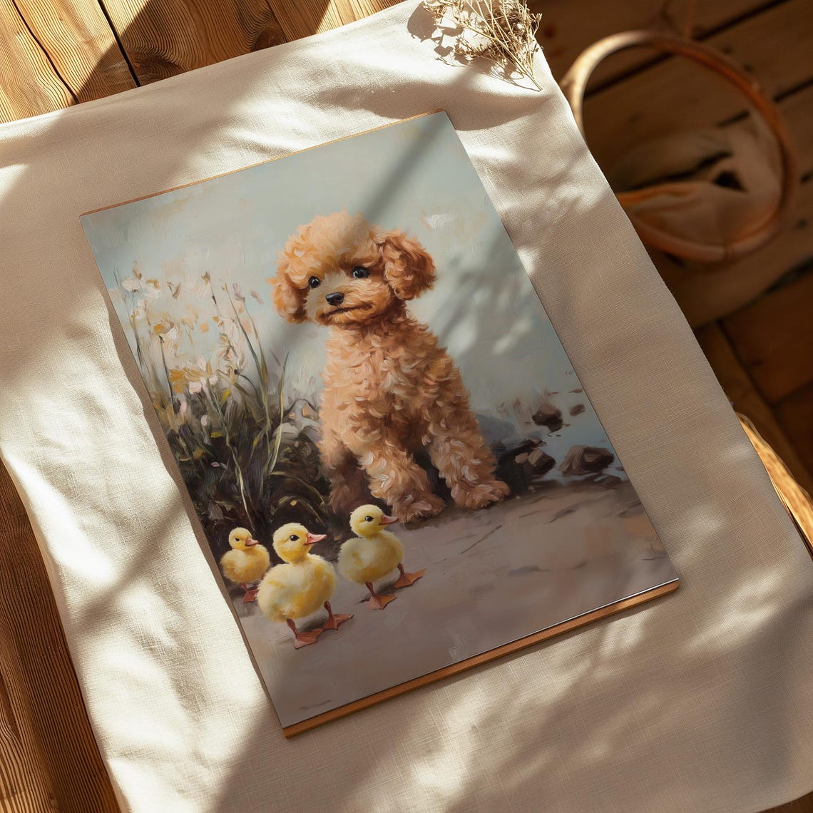 Dog Poodle And Ducks Oil Painting Artwork Beautiful Vintage Love Wall Art Country Scenery Oil Painting Nursery Wall Art A233 - Image 2