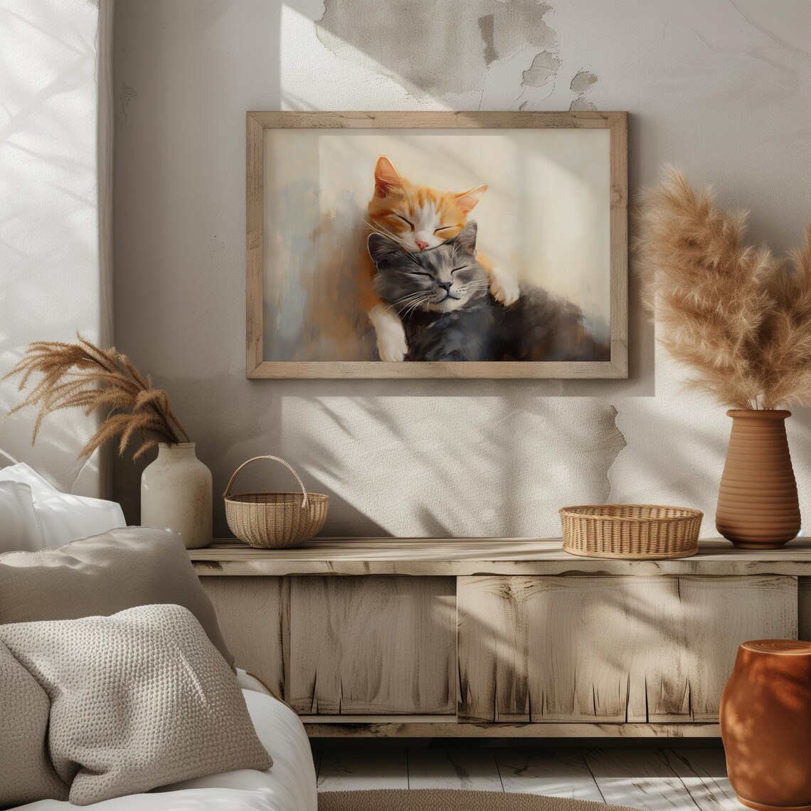 Orange Tabby Grey Cat Cuddling Hug Sweet Pet Painting Valentine Poster - Image 2