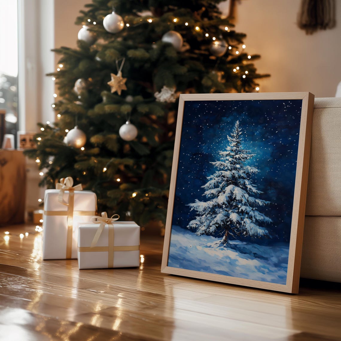 Christmas Tree Oil Painting Wall Art Winter Snowy Landscape Art Farmhouse Oil Painting Christmas Tree Artwork Holiday Decor Art A123 - Image 4