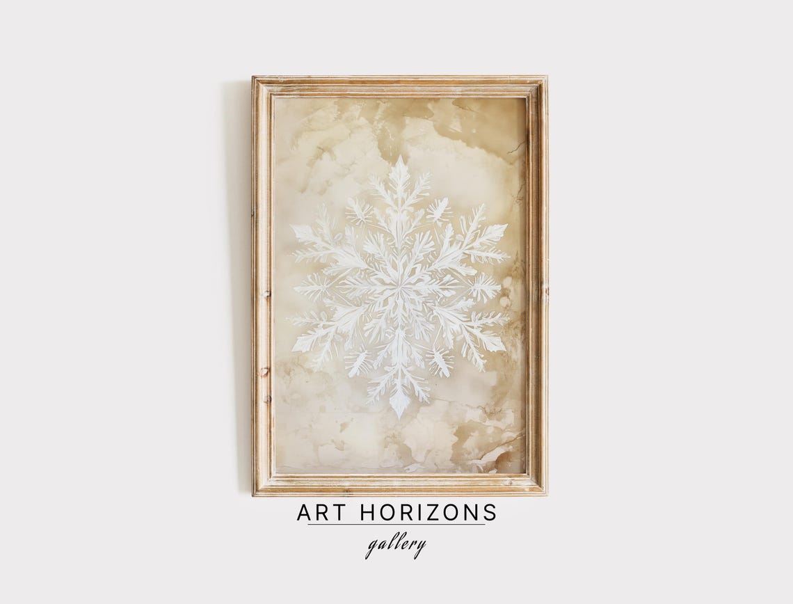 Golden Snowflake Aged Parchment Minimalist Winter Wall Art Print
