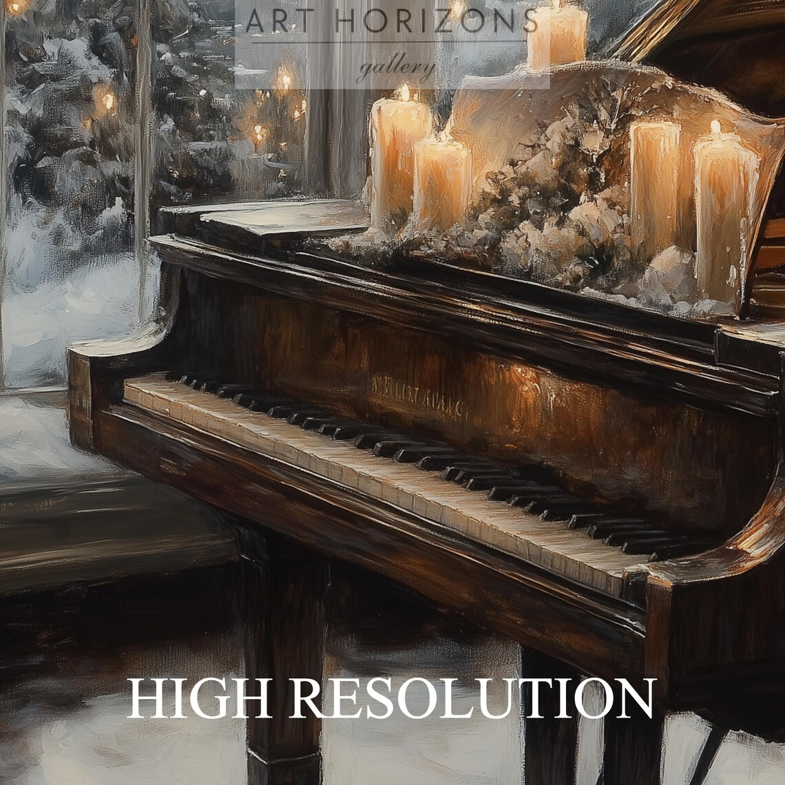Grand Piano Candles Snowy Window Antique Vintage Music Wall Art Print - Image 3