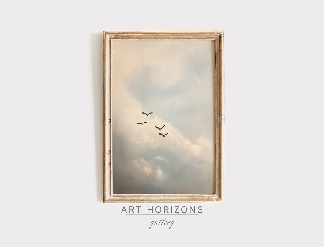 Vintage Birds In Flight Oil Painting Art Print