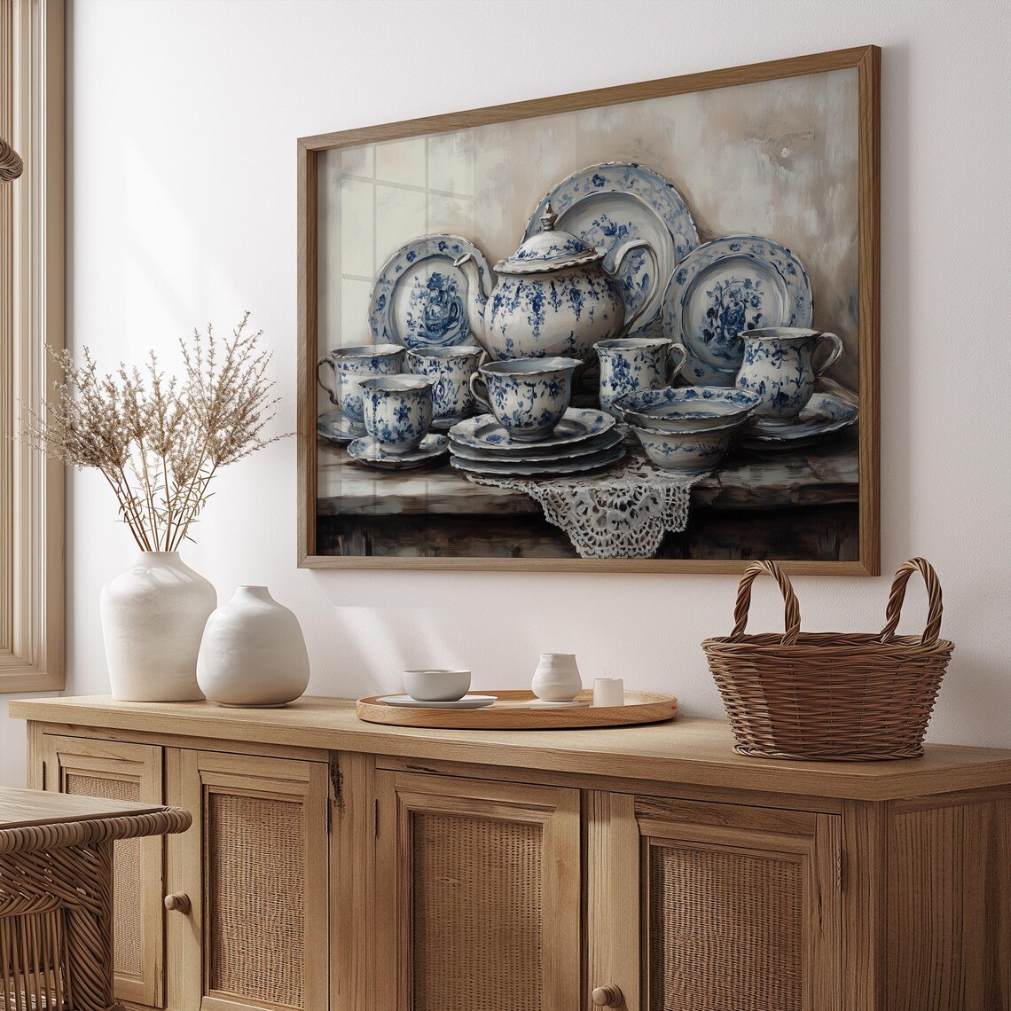 Rustic Teapot Vintage Art Print, Blue Chinoiserie - Image 2