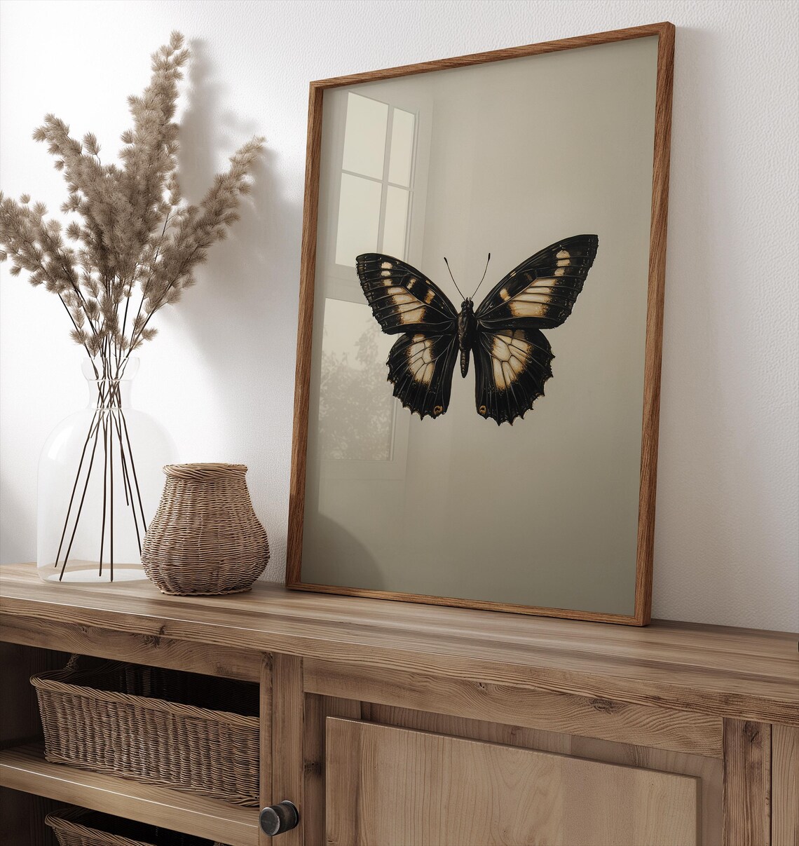 Black Cream Butterfly Vintage Antique Insect Sketch Neutral Art Poster - Image 3