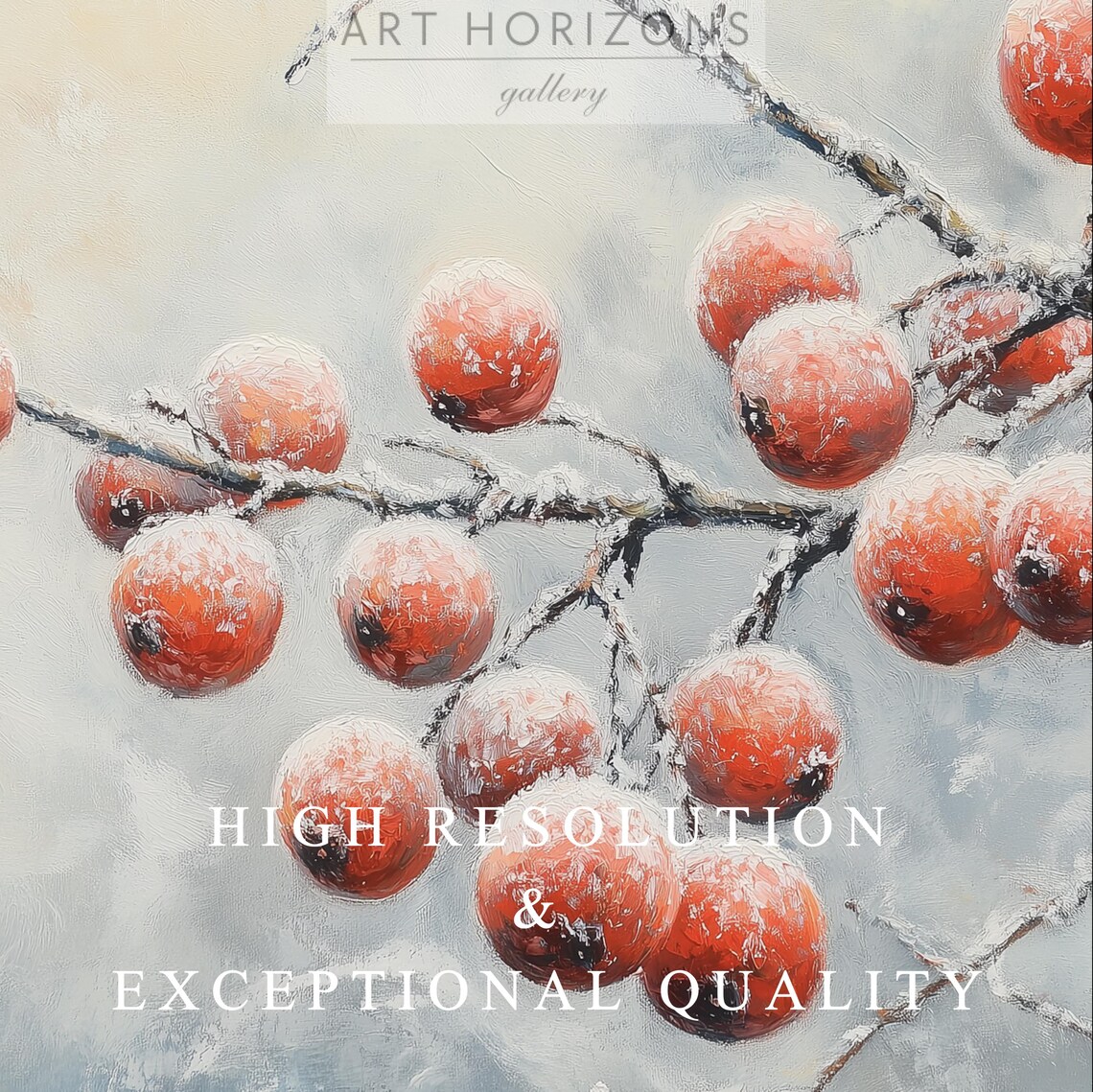 Frosted Red Winter Berries Snowy Branch Vintage Botanical Style Poster - Image 3