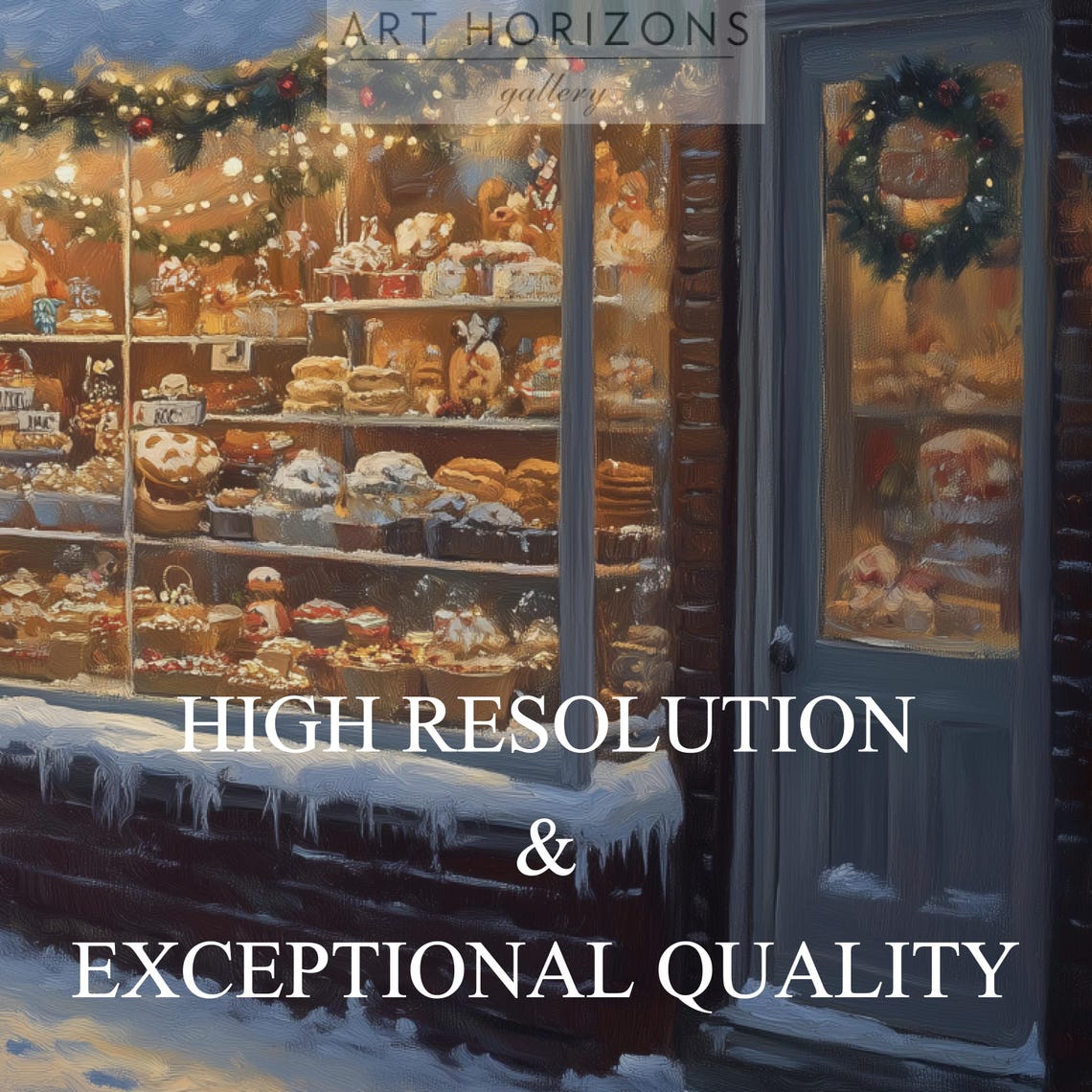 Christmas Bakery Corner Snowy Street Evening Storefront Poster - Image 4