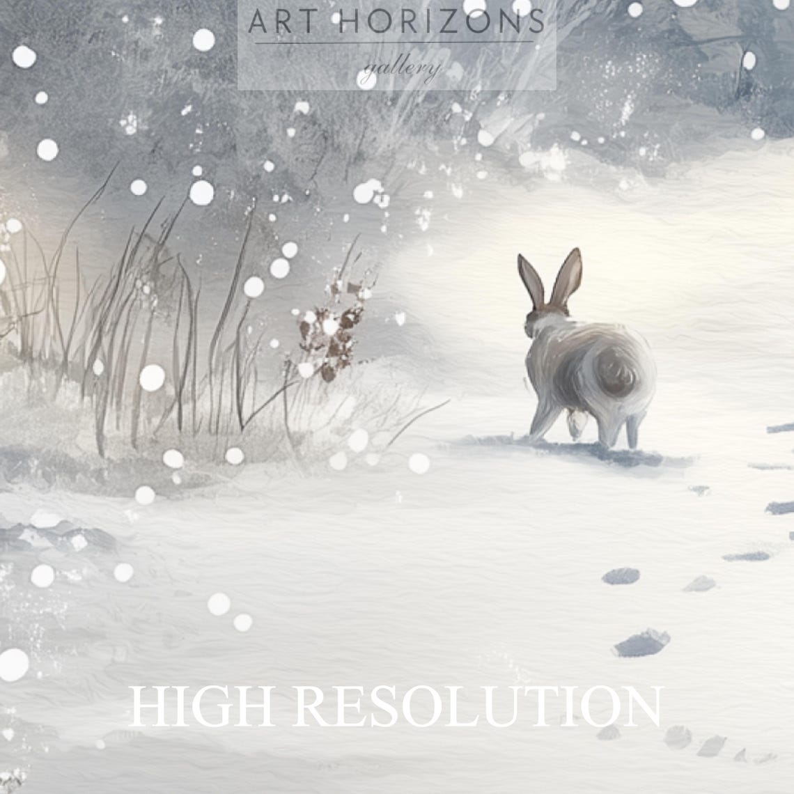 Winter Bunnies In Snowy Forest Falling Snow Watercolor Art Print - Image 4