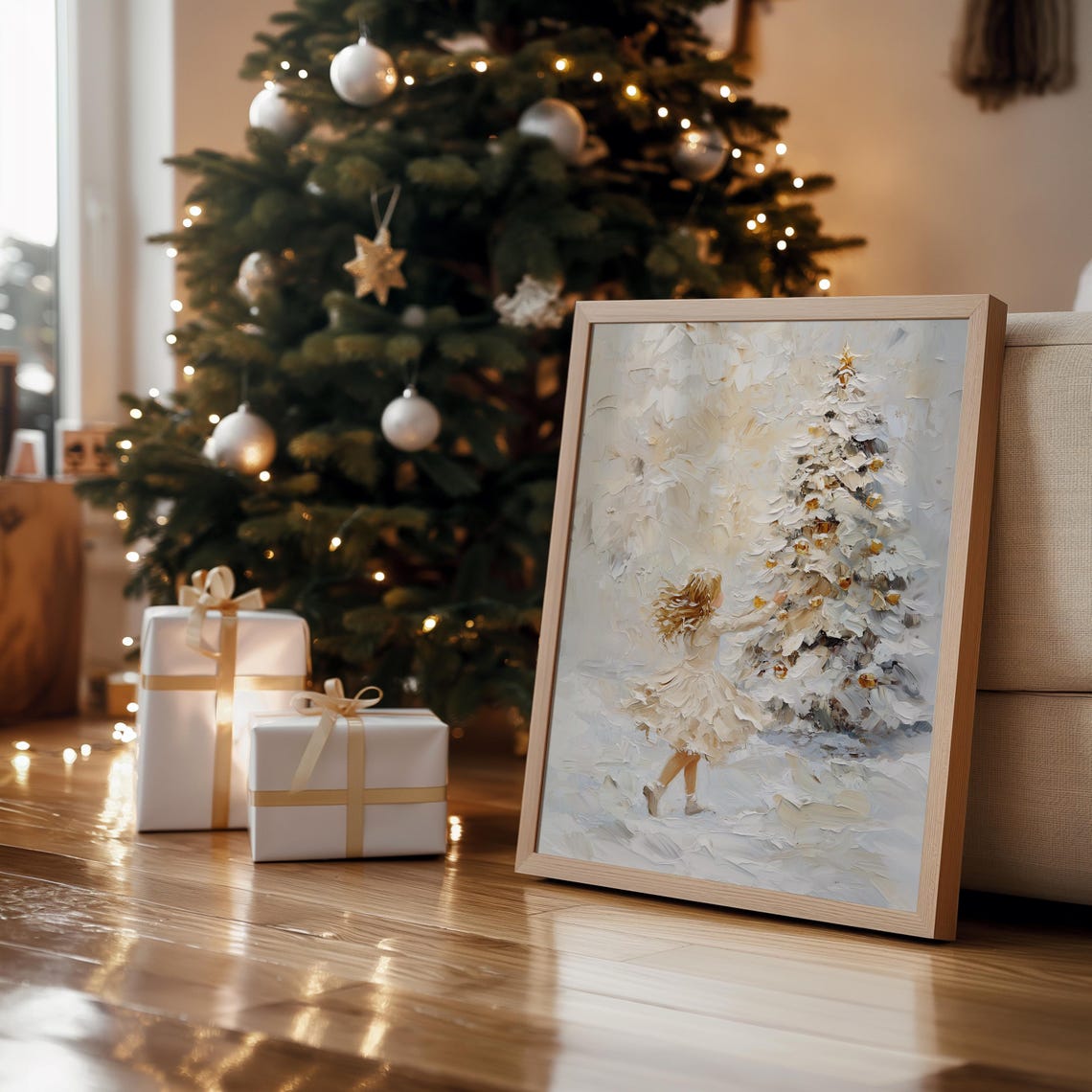 Girl Decorating Christmas Tree Wall Art Print Vintage Christmas Decor Christmas Oil Painting Art Holiday Season Wall Art A57 - Image 3