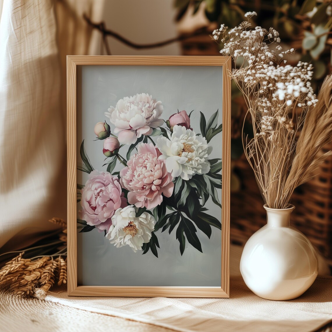 Blush Pink And White Peonies Bouquet Floral Still Life Art Poster - Image 4