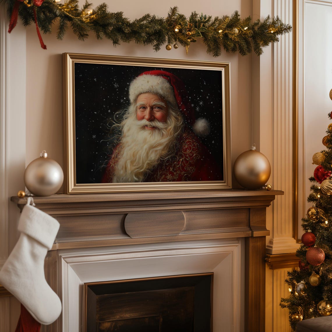 Santa Claus Portrait Wall Art Print Christmas Wall Art Winter Holidays Decor Farmhouse Art Santa Oil Painting Art A137 - Image 4