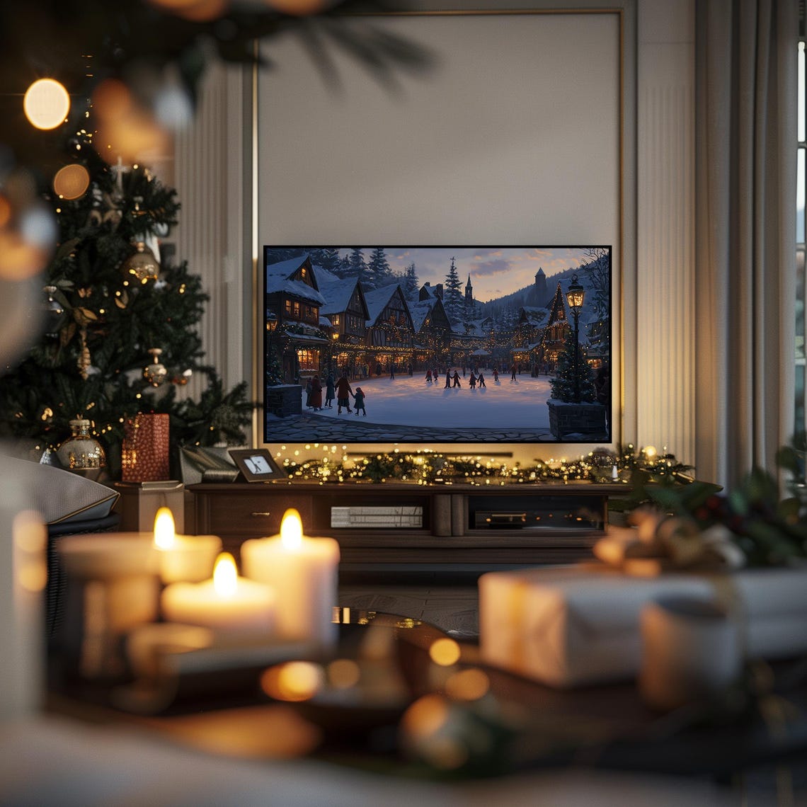 Christmas Frame Tv Winter Art Oil Painting Winter Christmas Town Frame Tv Art Classic Christmas Village Tv Art Tv10 - Image 3