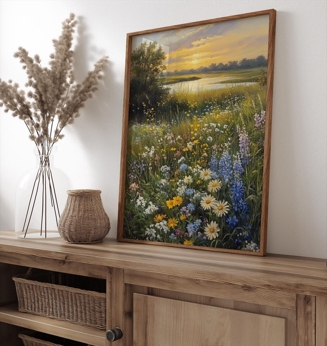 Wildflower Meadow Lake Sunset Vintage Pastel Spring Landscape Poster - Image 3