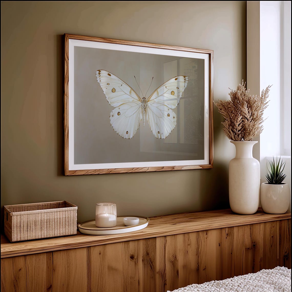 White Butterfly Spotted Wings Neutral Taupe Vintage Entomology Poster - Image 4