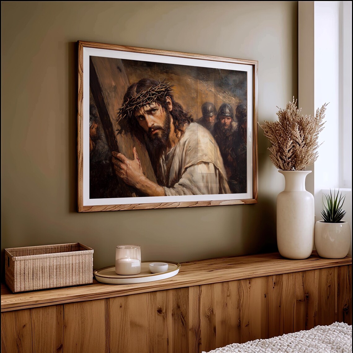 Christ Bearing The Cross Crown Of Thorns Roman Soldiers Dramatic Art Poster - Image 2