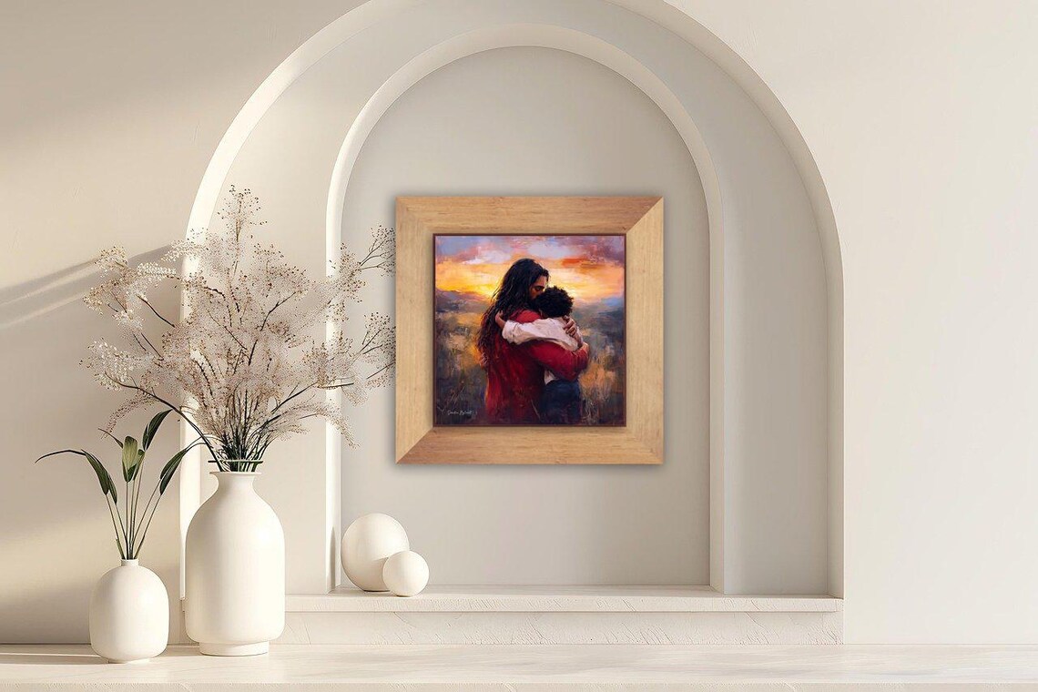 Jesus Hugging Black Child, Christian Family Gift - Image 3