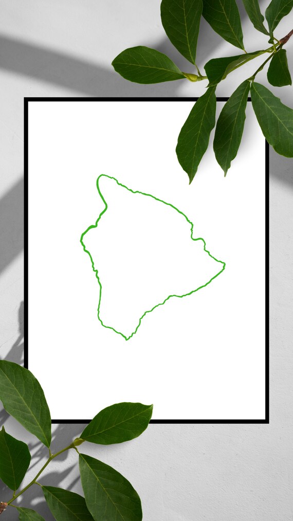 Big Island Hawaii Minimalist Map Outline Green Line Art Travel Decor Poster