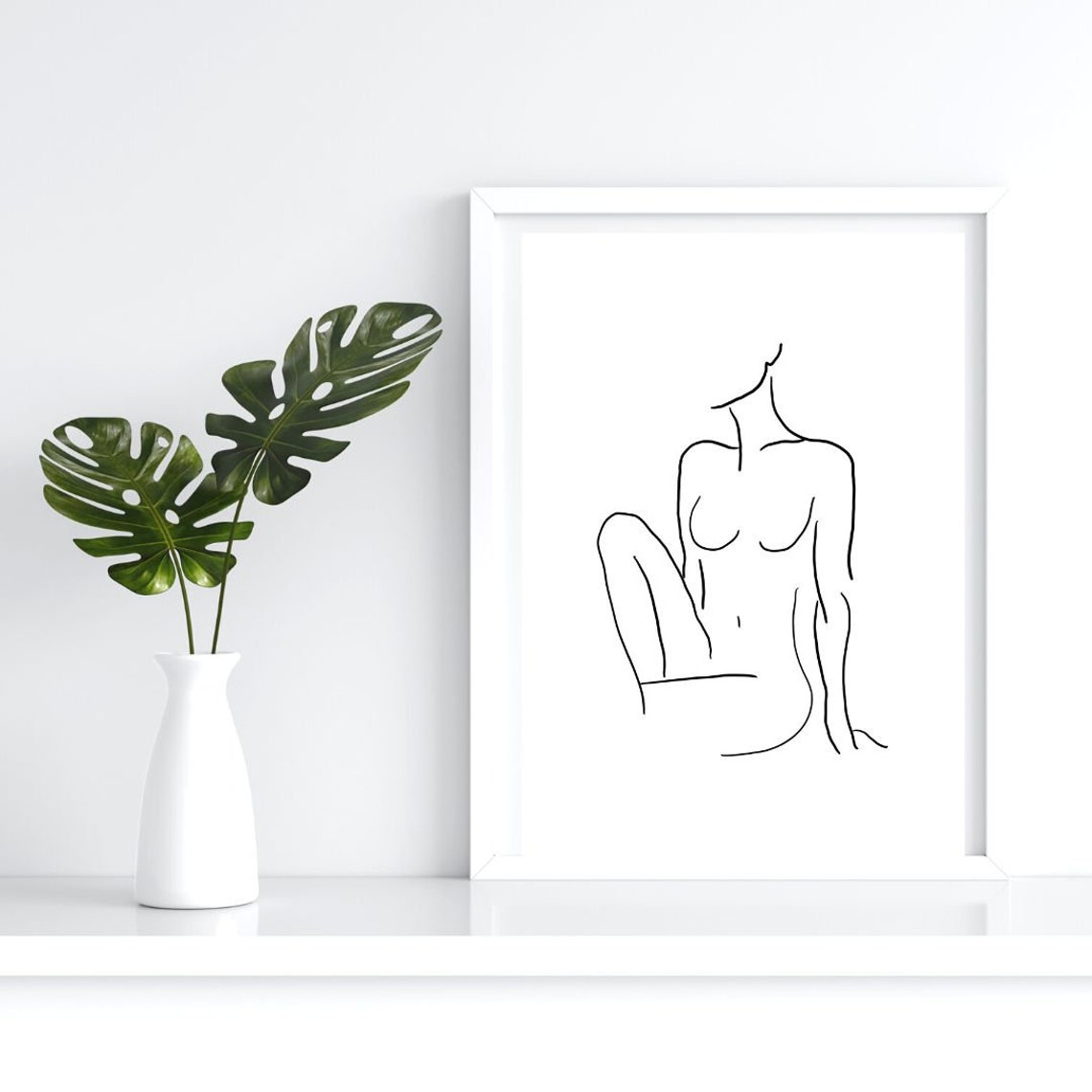 Seated Female Torso One Line Drawing Minimalist Body Art Print - Image 2