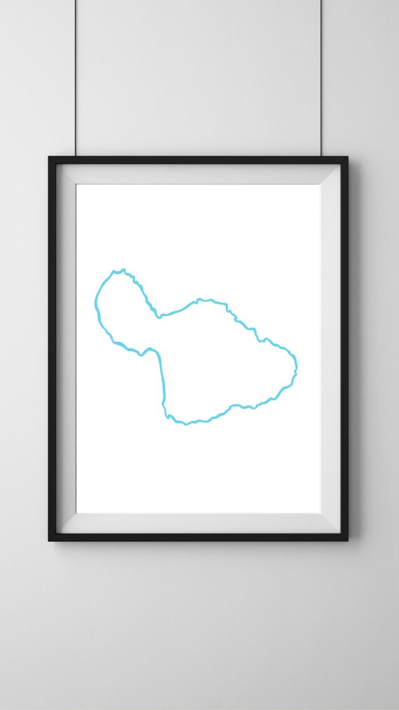 Maui Hawaii Island Outline Map Aqua Blue Minimalist Travel Art Poster