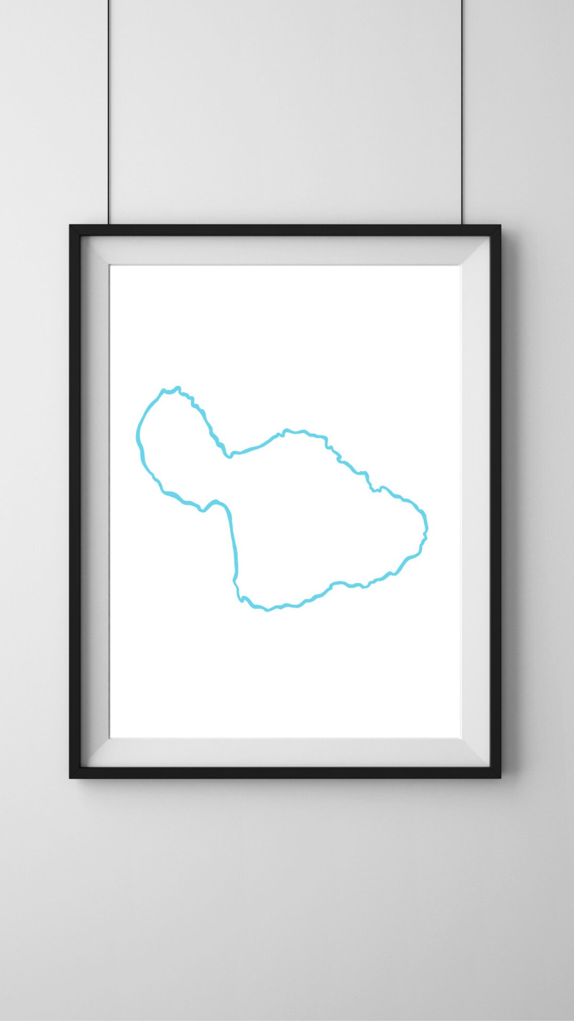Maui Hawaii Island Outline Map Aqua Blue Minimalist Travel Art Poster
