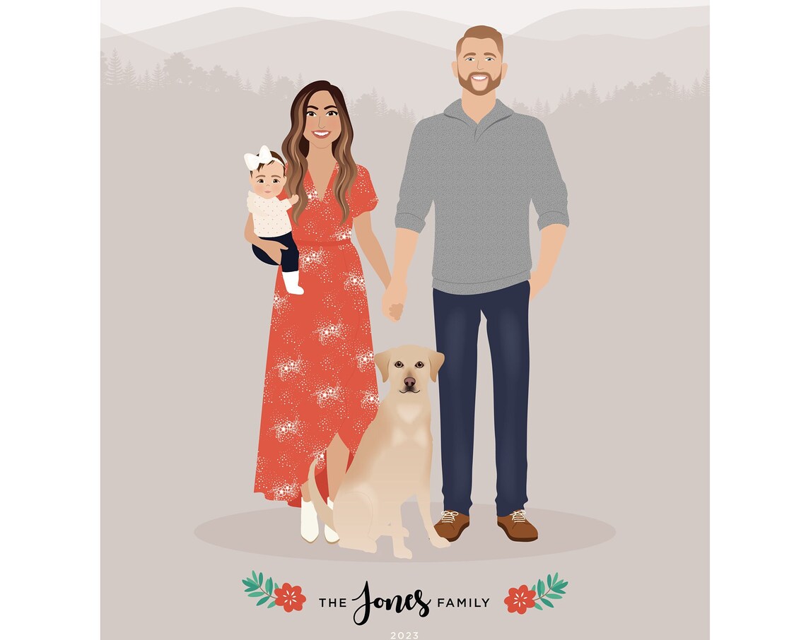 Custom Family Portrait Drawing, Personalized Gift