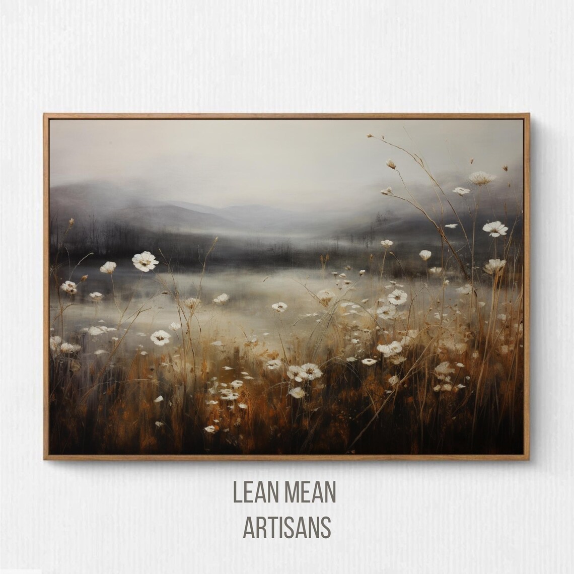 Dark Academia Wildflowers Misty Lake Vintage Soft Mood Art Print