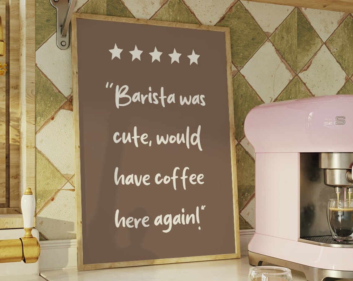 Funny Barista Five Star Review Quote Taupe Minimalist Coffee Poster