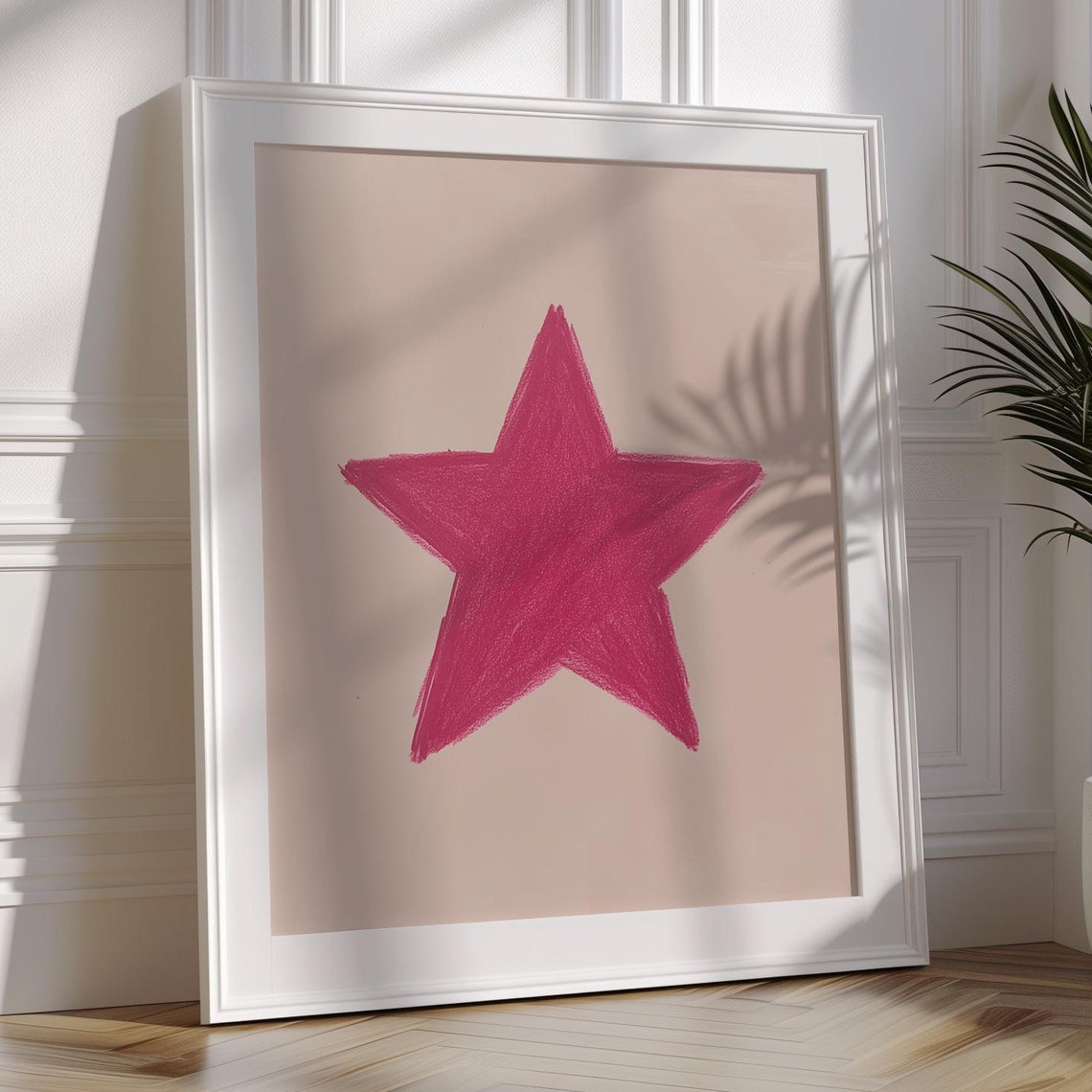 Pink Crayon Star Hand Drawn Retro Preppy Dorm Wall Art Decor Aesthetic