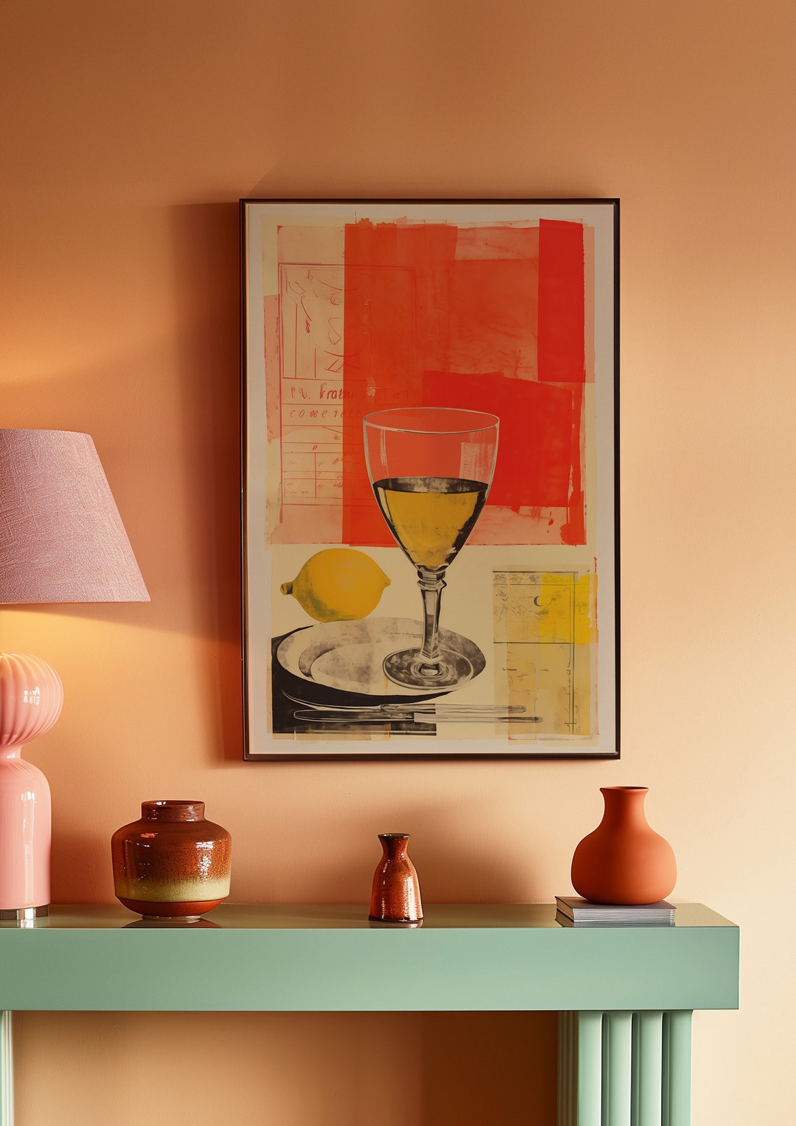 White Wine Lemon Retro Still Life Kitchen Collage Art Poster - Image 2