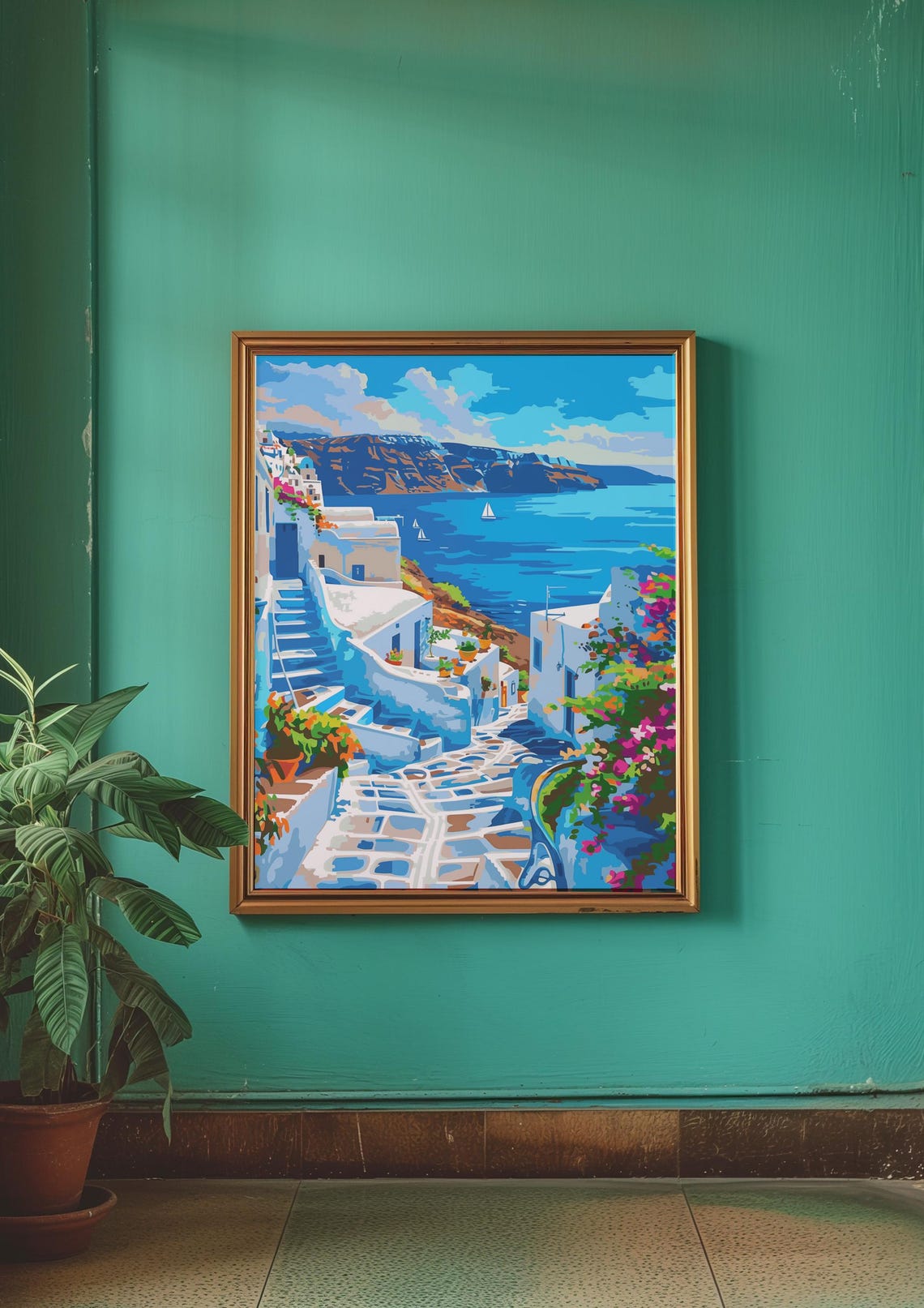 Santorini Greece White Houses Blue Aegean Sea Scenic Travel Poster - Image 2
