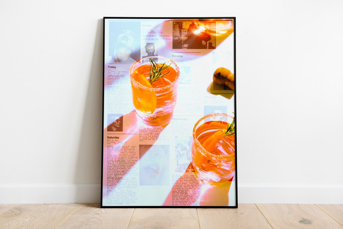 Summer Cocktail Glasses Over a Vintage Newspaper Backdrop Poster - Image 3