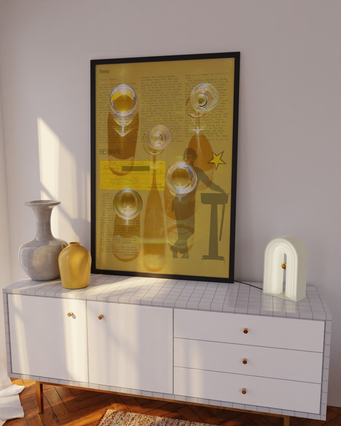 Retro Yellow Bar Poster with Beer Glasses on Vintage Newspaper - Image 2