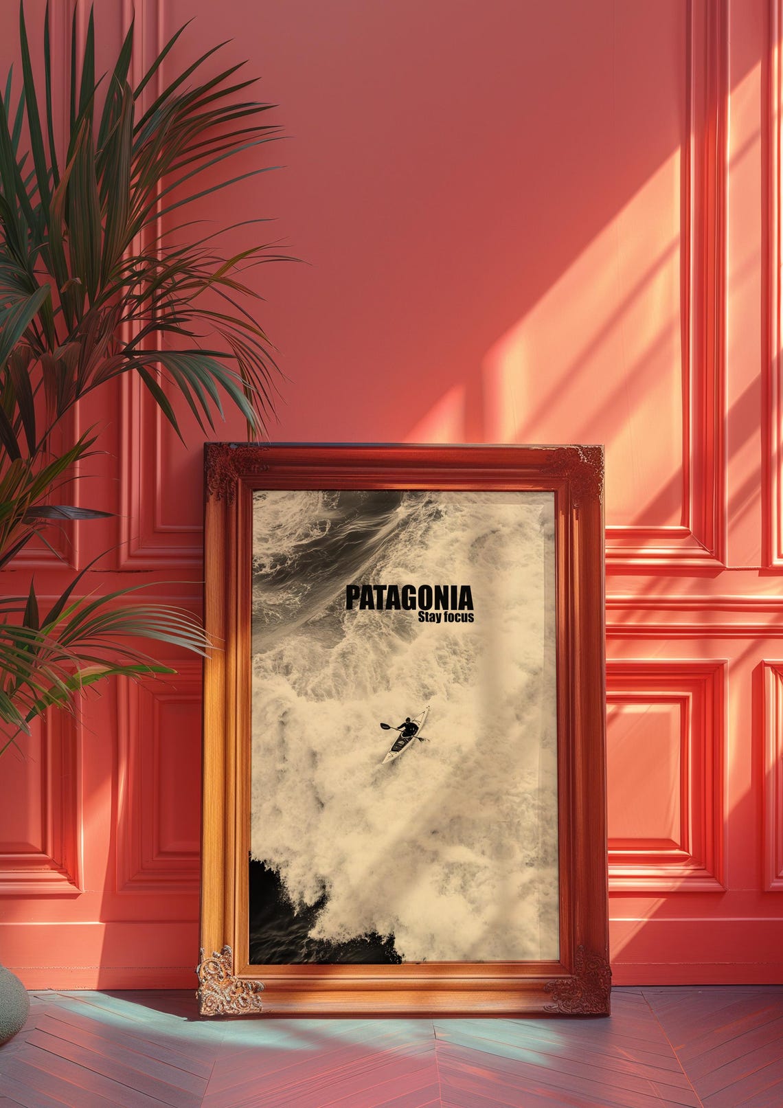 Patagonia Stay Focus Kayak Poster with Aerial Ocean Waves View - Image 2