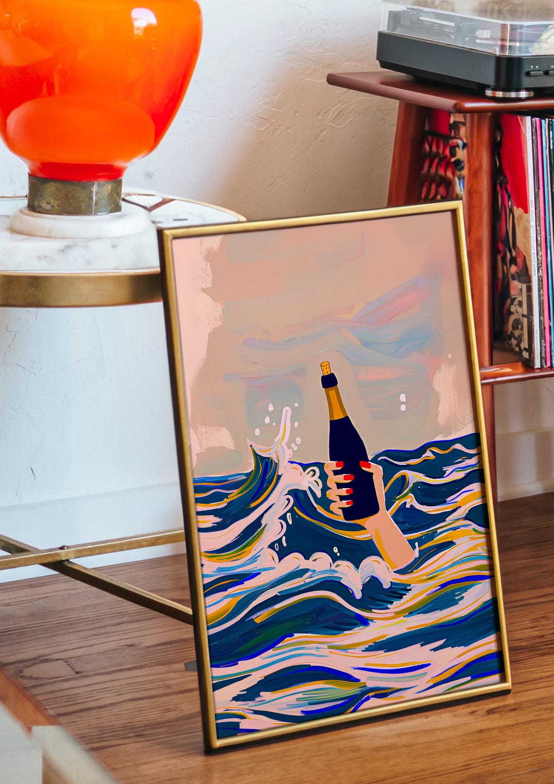 Champagne Bottle Ocean Waves Celebration Party Cheer Art Poster - Image 3
