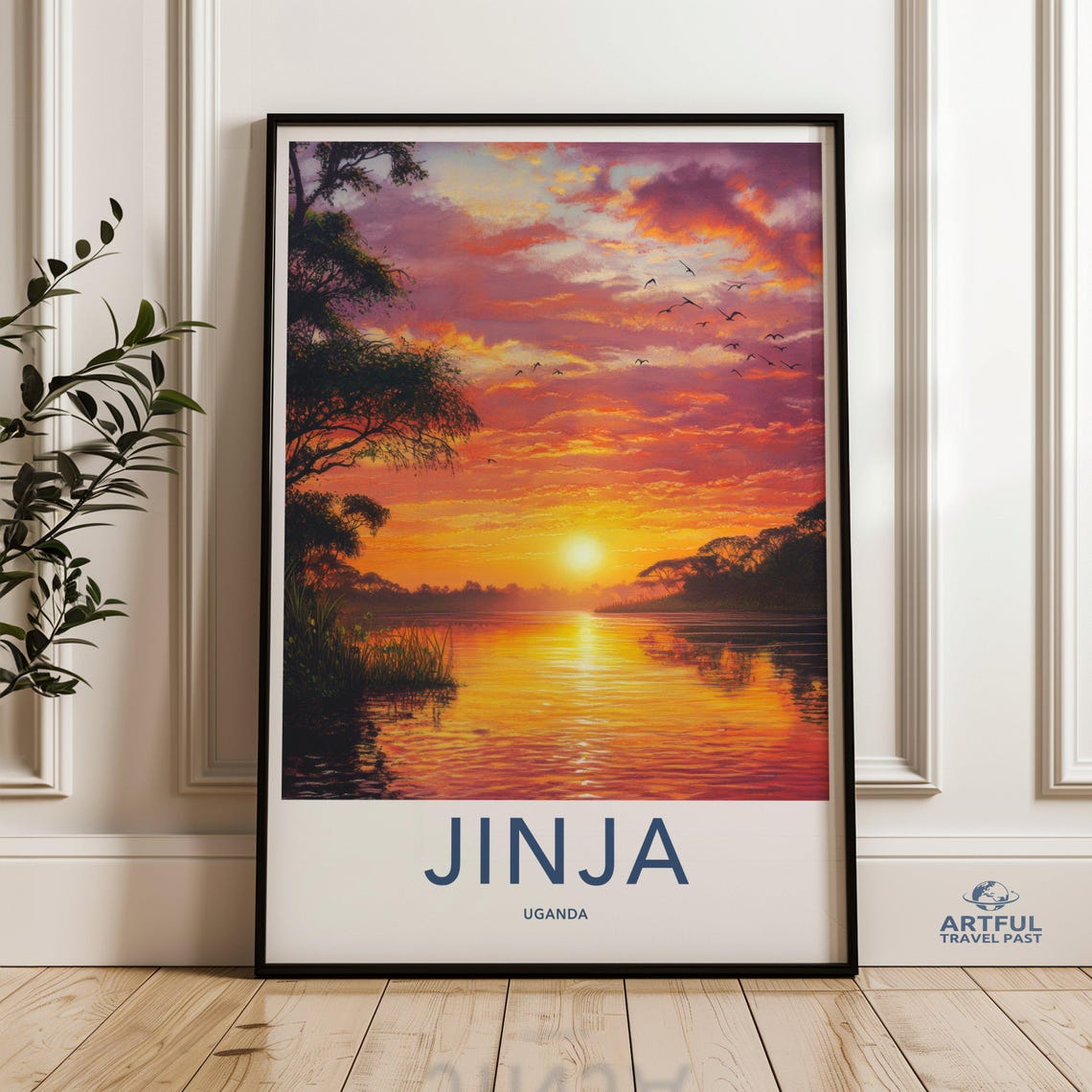 Jinja Uganda River Sunset Golden Evening Vintage Travel Poster
