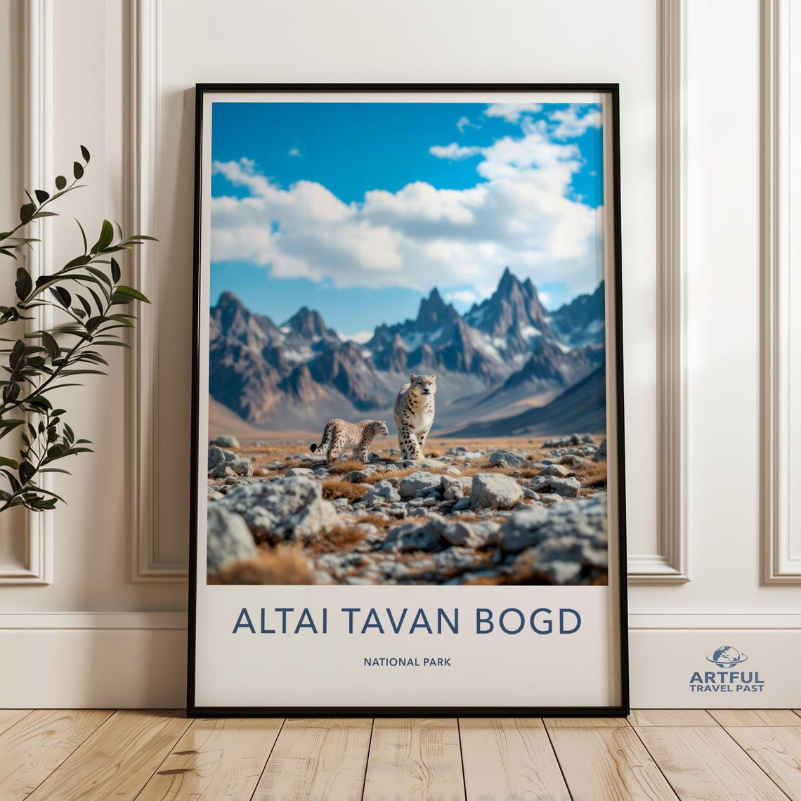 Altai Tavan Bogd Snow Leopards Rocky Valley Wildlife Travel Poster