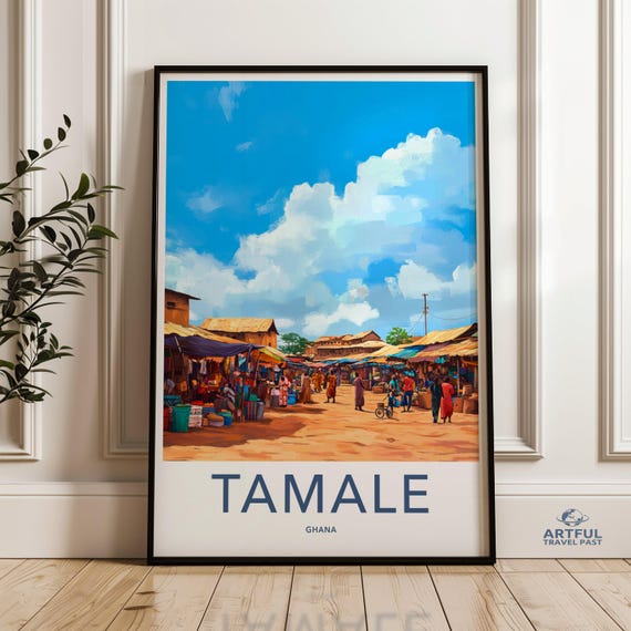 Tamale Market Wall Art Ghana Inspired Print Colorful African Scene Vibrant Poster Cultural Decor