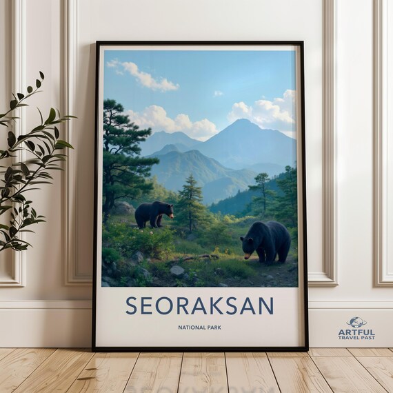 Seoraksan National Park Black Bears Mountain Valley Travel Poster