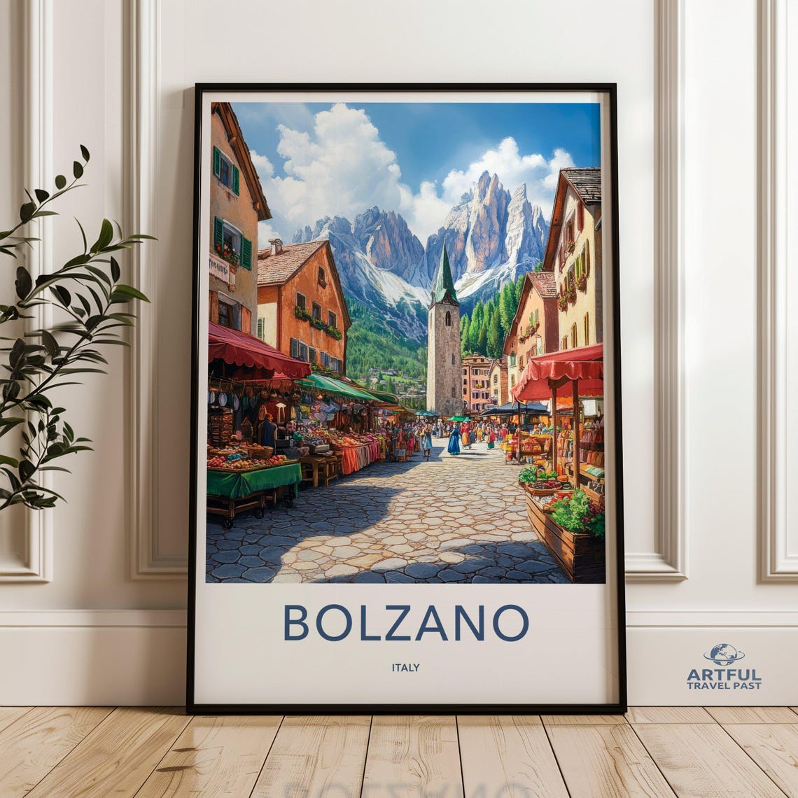 Bolzano Italy Wall Art Italian Dolomites Mountain Print European Street Scene Travel Poster Souvenir Architecture Cityscape