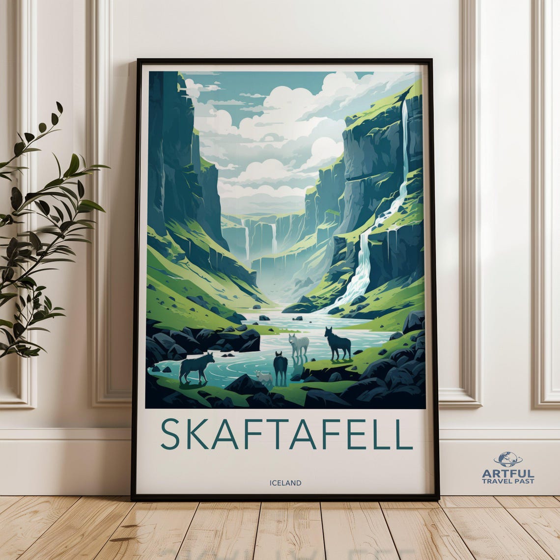 Skaftafell Iceland Canyon Waterfall Wolves Wild Travel Poster