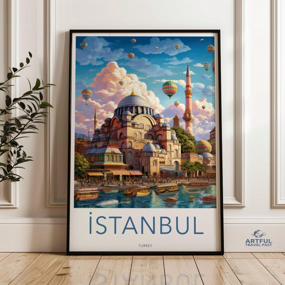 Serene Istanbul Skyline Wall Art Hot Air Balloons Over Historic Buildings Vibrant Scene For Travel Lovers