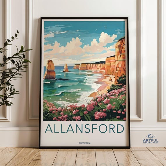 Allansford Wall Art Print Coastal Seaside Landscape Poster Australian Beach Scenery Ocean Cliffs Illustration Nature Lovers Gift