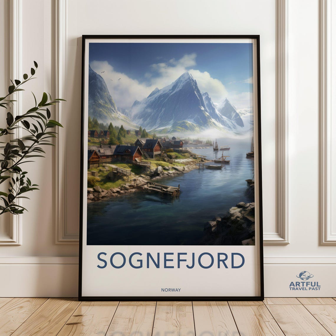 Sognefjord Wall Art Norwegian Fjord Landscape Poster Scenic Mountain And Water View Norway Coastal Village Decor Nature Photography