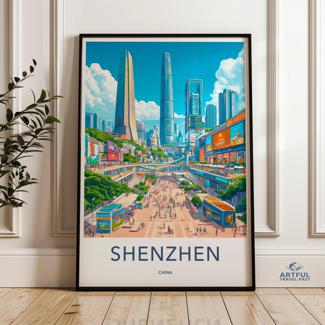 Shenzhen China Modern Skyline Cityscape Vintage Travel Poster
