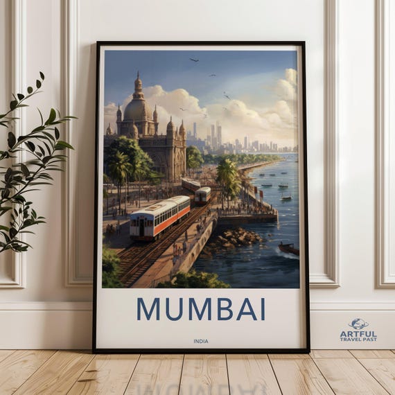 Mumbai Cityscape Wall Art City Landmark Print Vintage Poster Detailed Urban Scenic Coastal View
