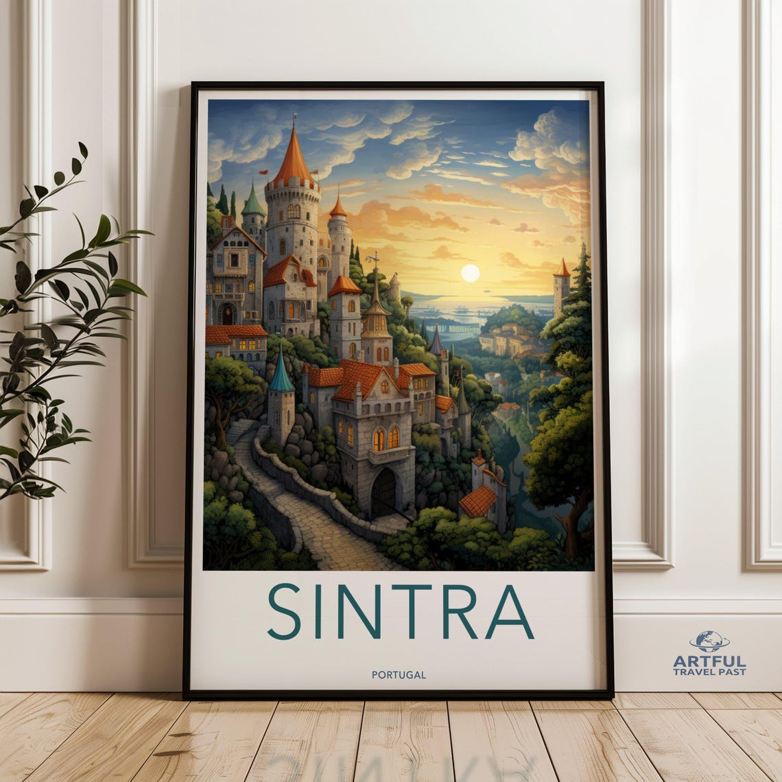Sintra Portugal Fairytale Castle Sunset Palace Scenic Travel Poster