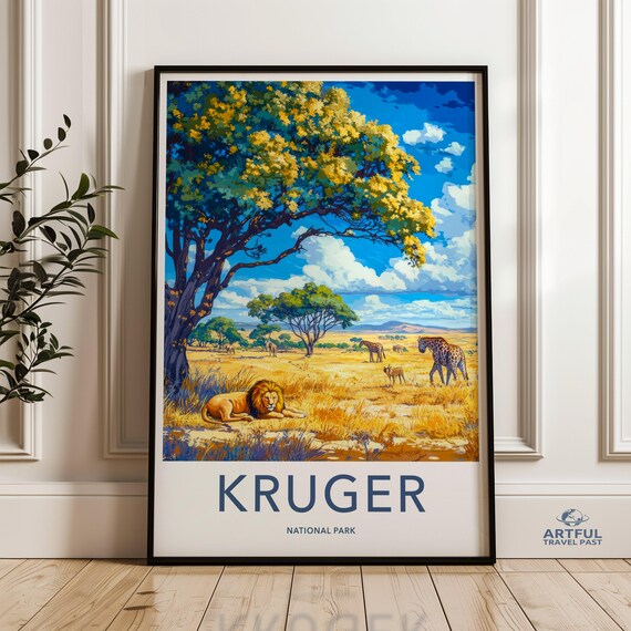 Kruger National Park Travel Poster Lion Safari African Savanna Art